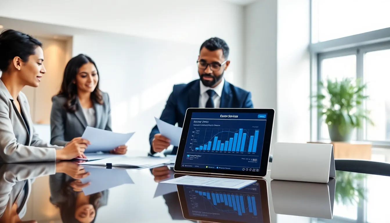 diverse professionals discussing real estate transactions in a modern office.